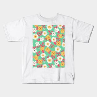 Happy impatiens flower botanical pattern in green Kids T-Shirt